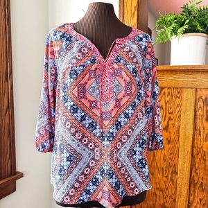Fig & Flower Peasant Top Boho Tie Front Balloon Sleeves Size L